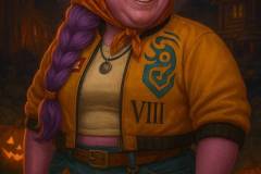 Delaila disfrazada como Rumi Kang en Halloween